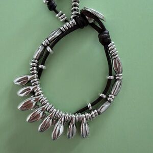 UNO de 50 Silver and Black Leather Bracelet